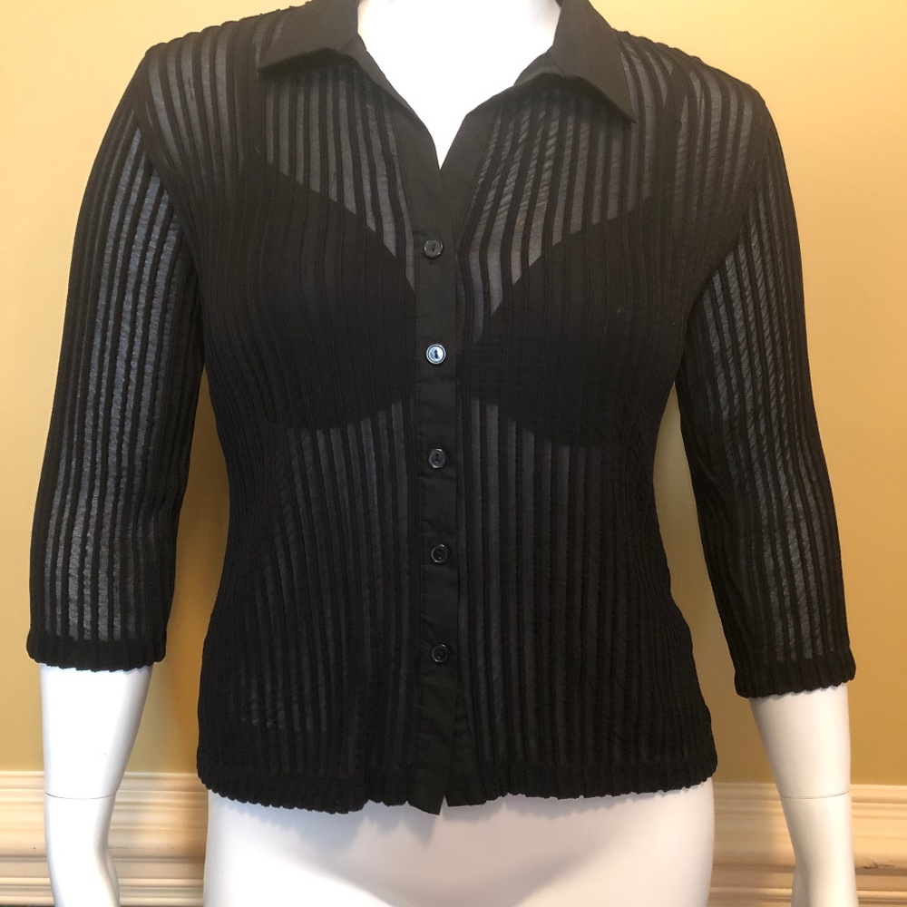 Fashion Bug Button Down Blouse Ribbed Sheer